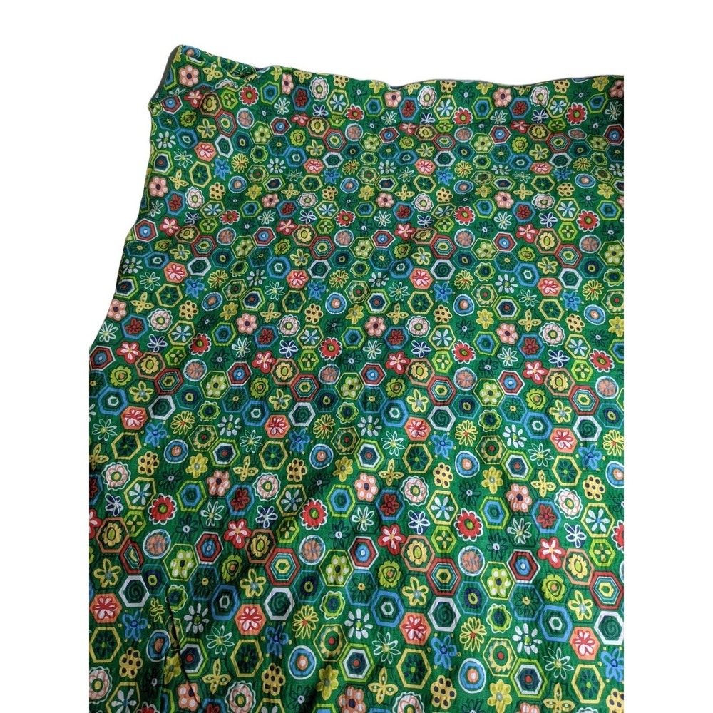 Vintage Bloomcraft Screenprint Fabric Green Floral Hexagon Geometric 1 Yard